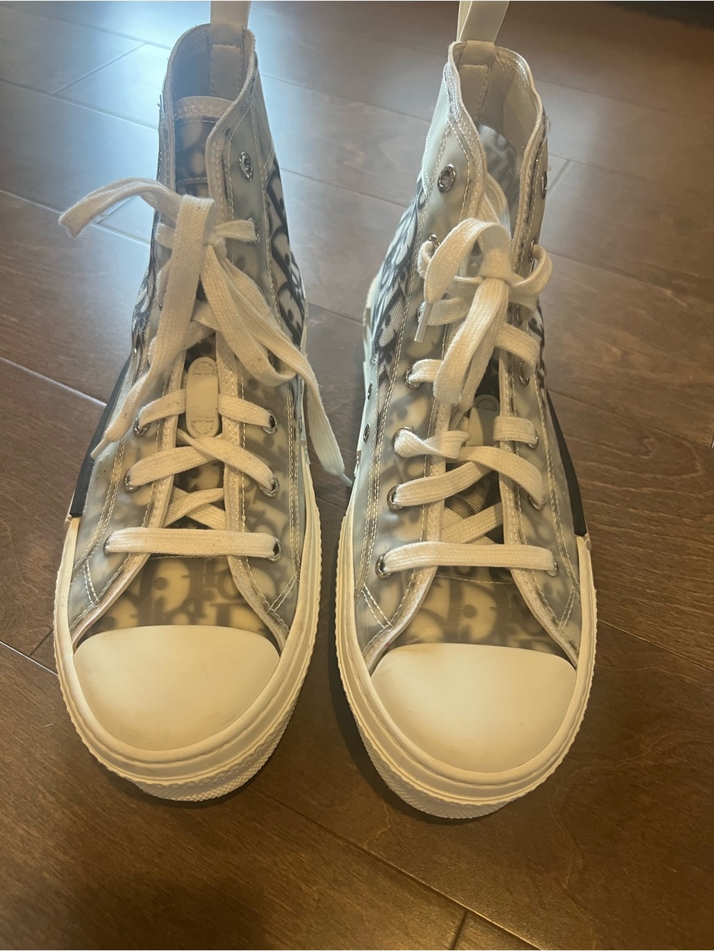 Dior Transparent Oblique High-Top Sneakers in White and Gray - Picture 2 of 5